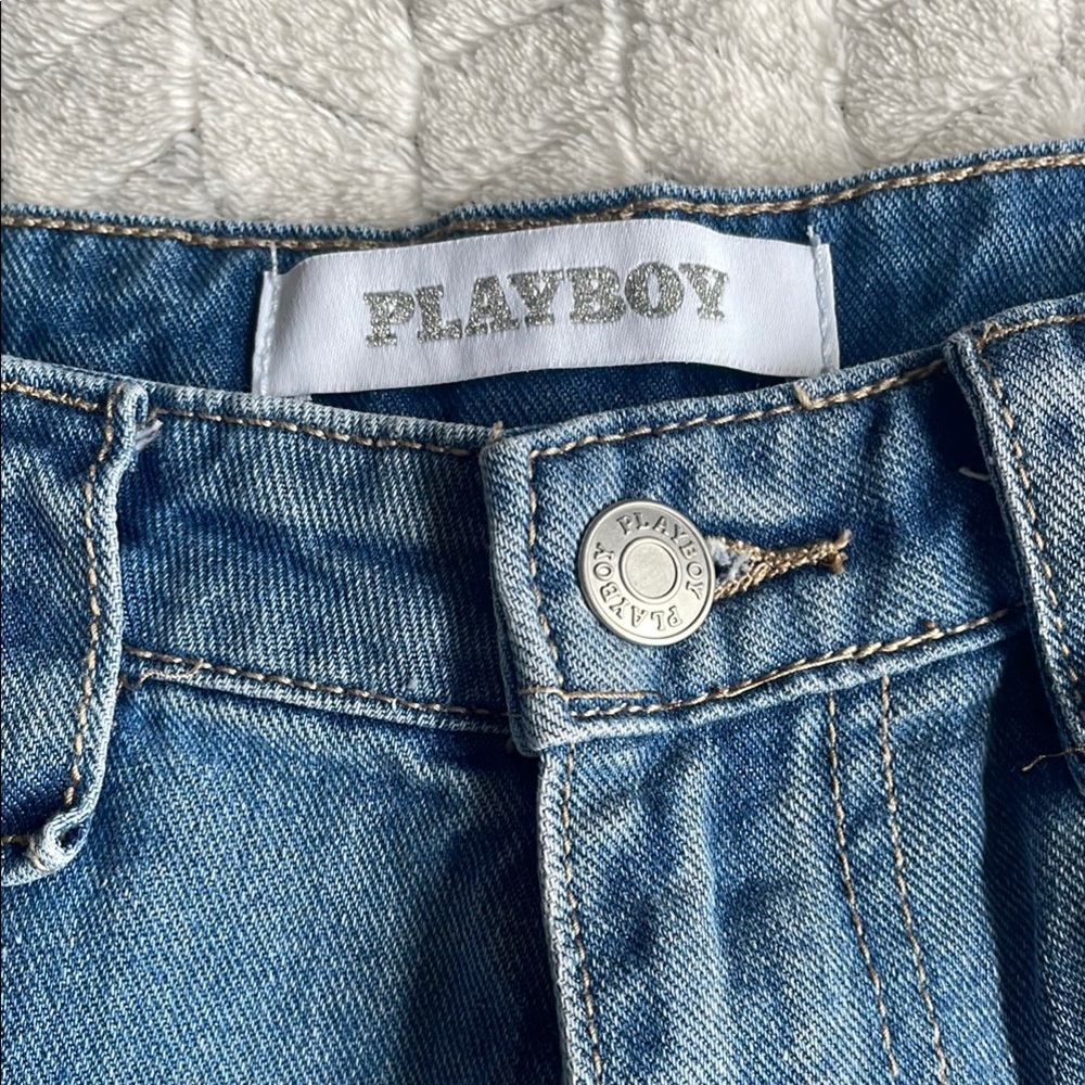 Playboy Women's Blue Graphic Baggy Jeans Sz 9 - Picture 4 of 12